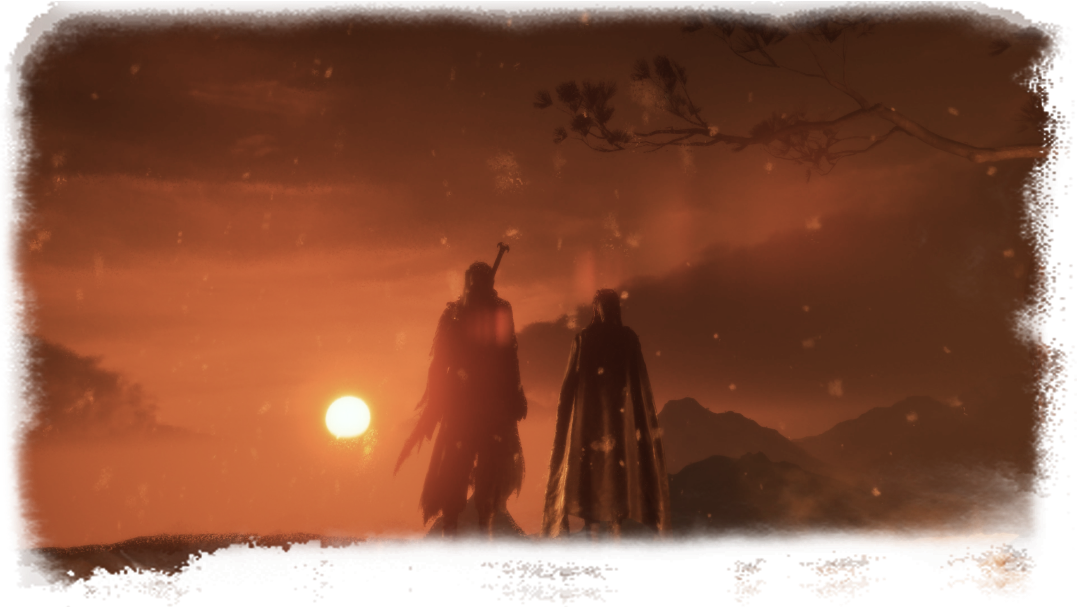 Two characters stand at sunset in official artwork